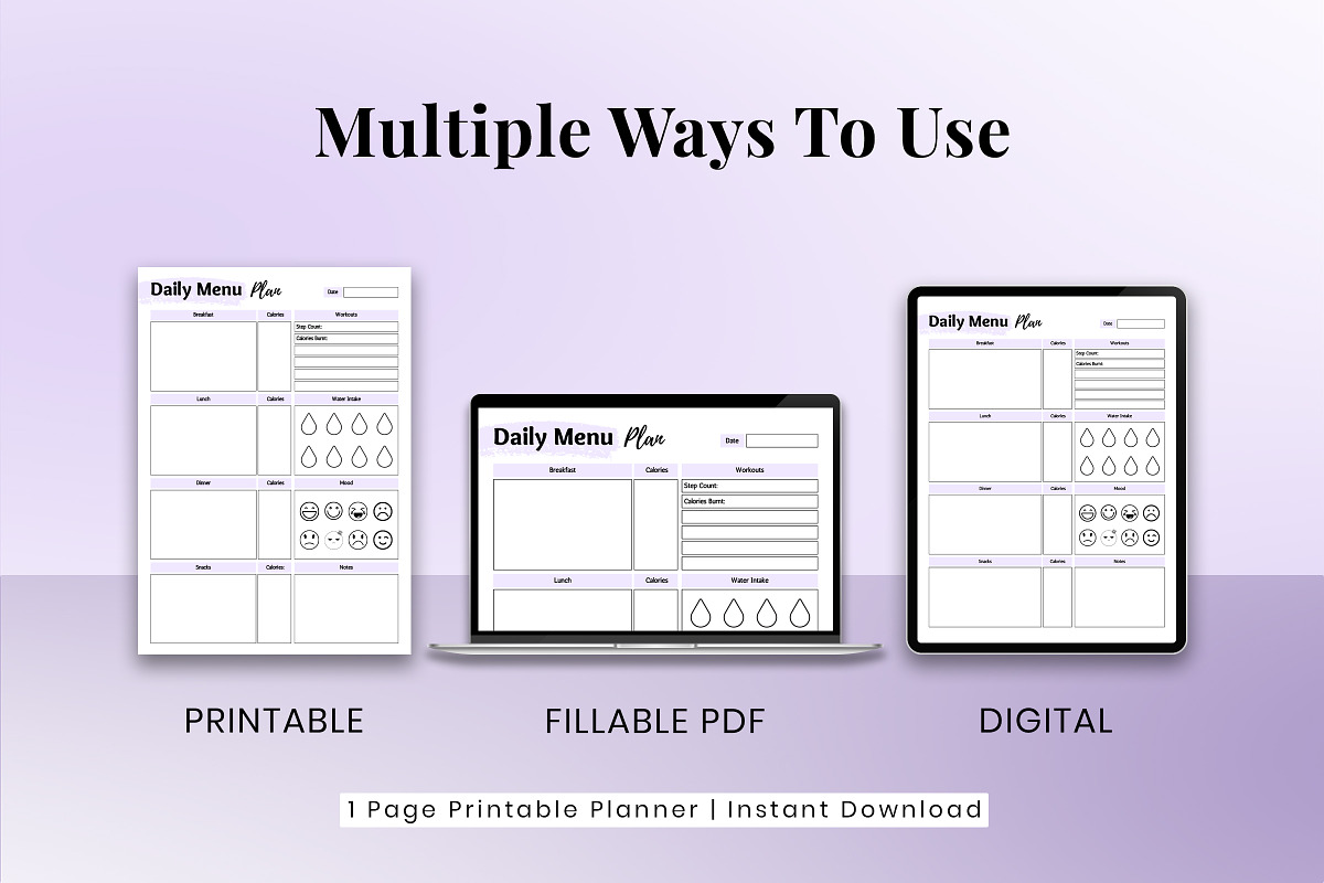 Daily Menu, Daily Menu Chart, a Print Template by Snapybiz