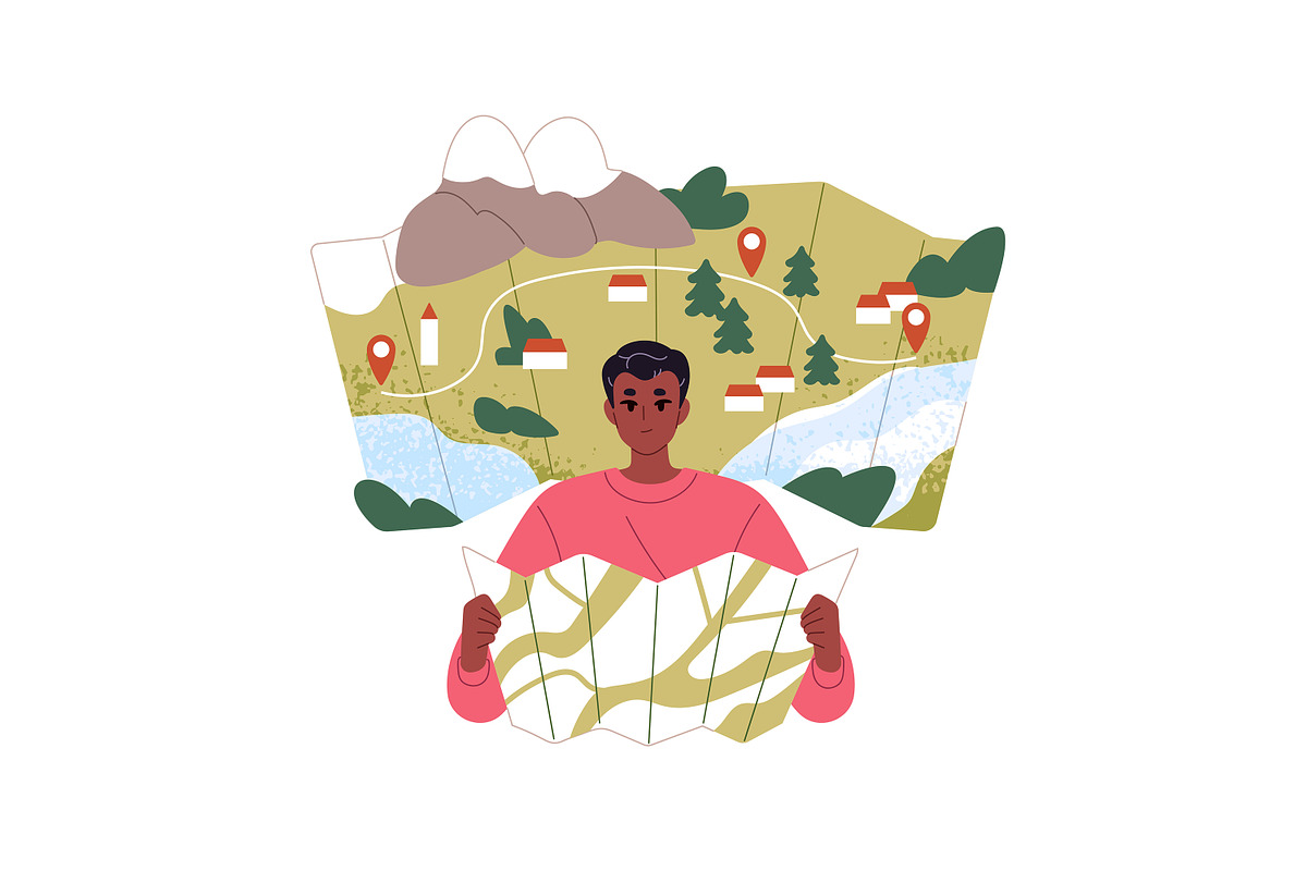 Tourists travel with map set, a Person Illustration by PaperTrident (Photo 2 of 9)
