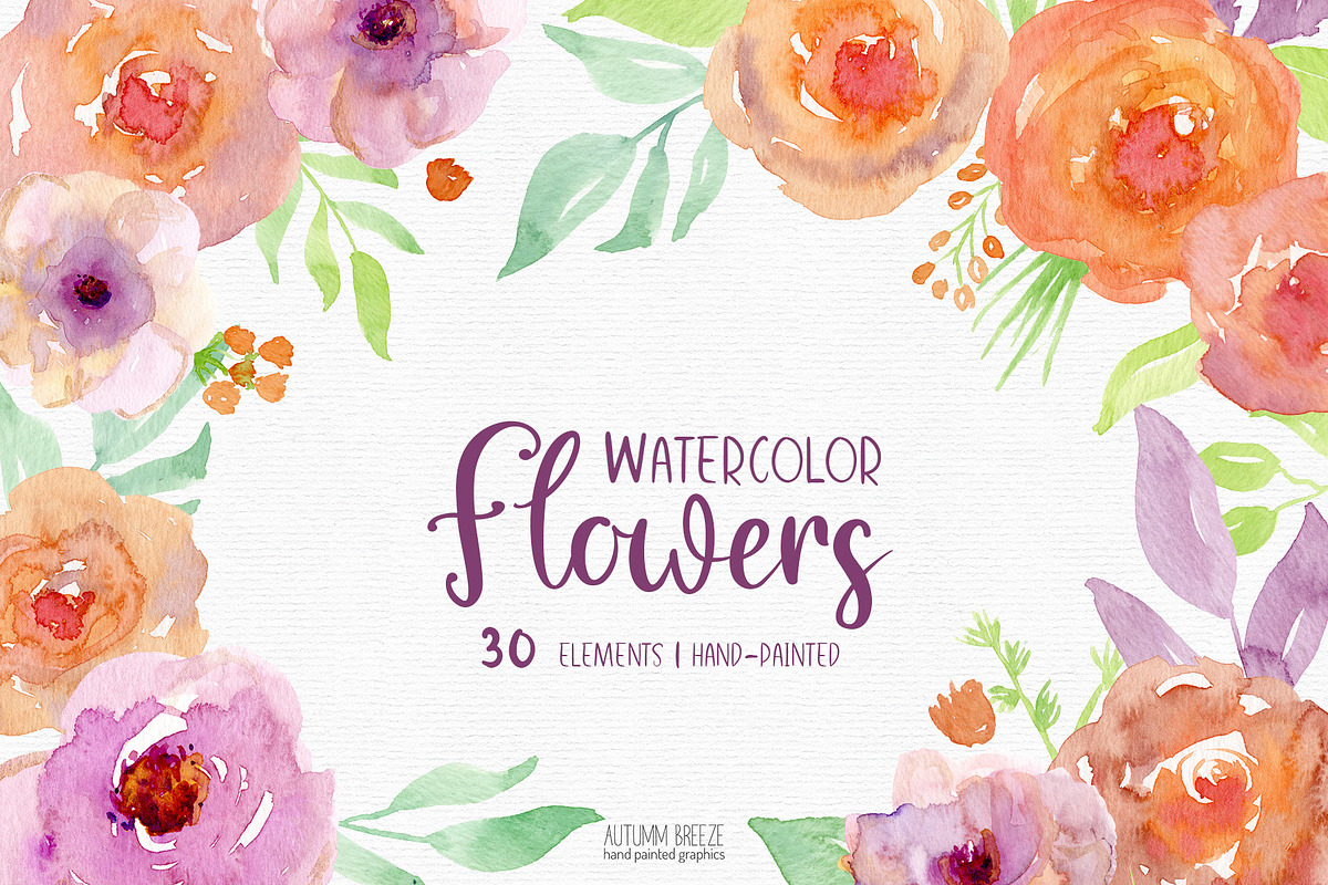 Watercolor flower clipart, a Decorative Illustration by Autumn Breeze (Photo 1 of 4)