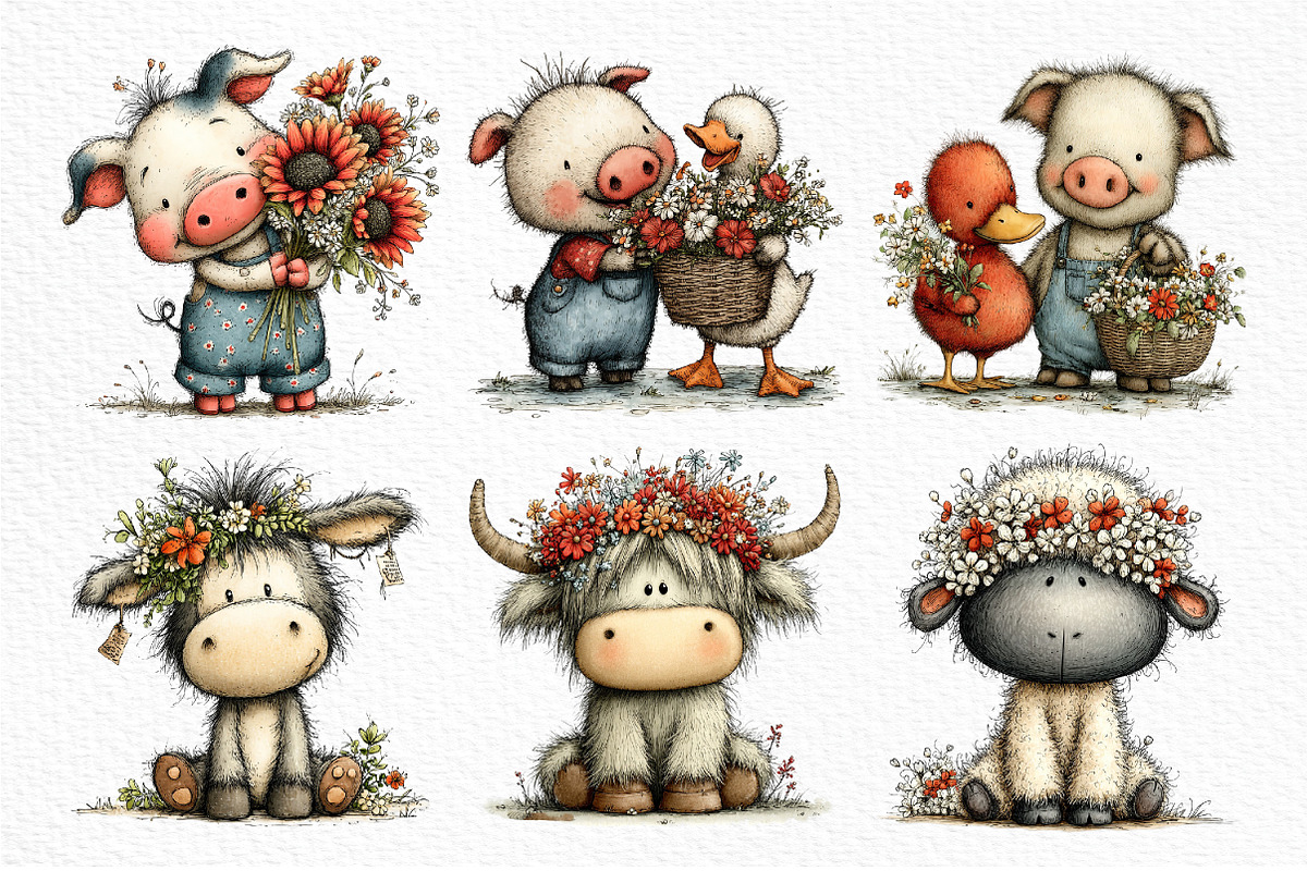 Watercolor Farm Clipart Bundle, a Seasonal Illustration by Craft Nest (Photo 4 of 6)