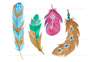 Watercolor Colorful Feathers Clipart