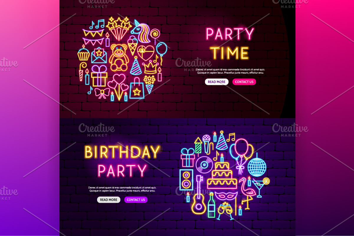Happy Birthday Vector Neon Icons, an Outline Icon by Anna_leni (Photo 6 of 8)