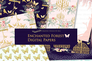 Enchanted Forest Clipart Pattern Set