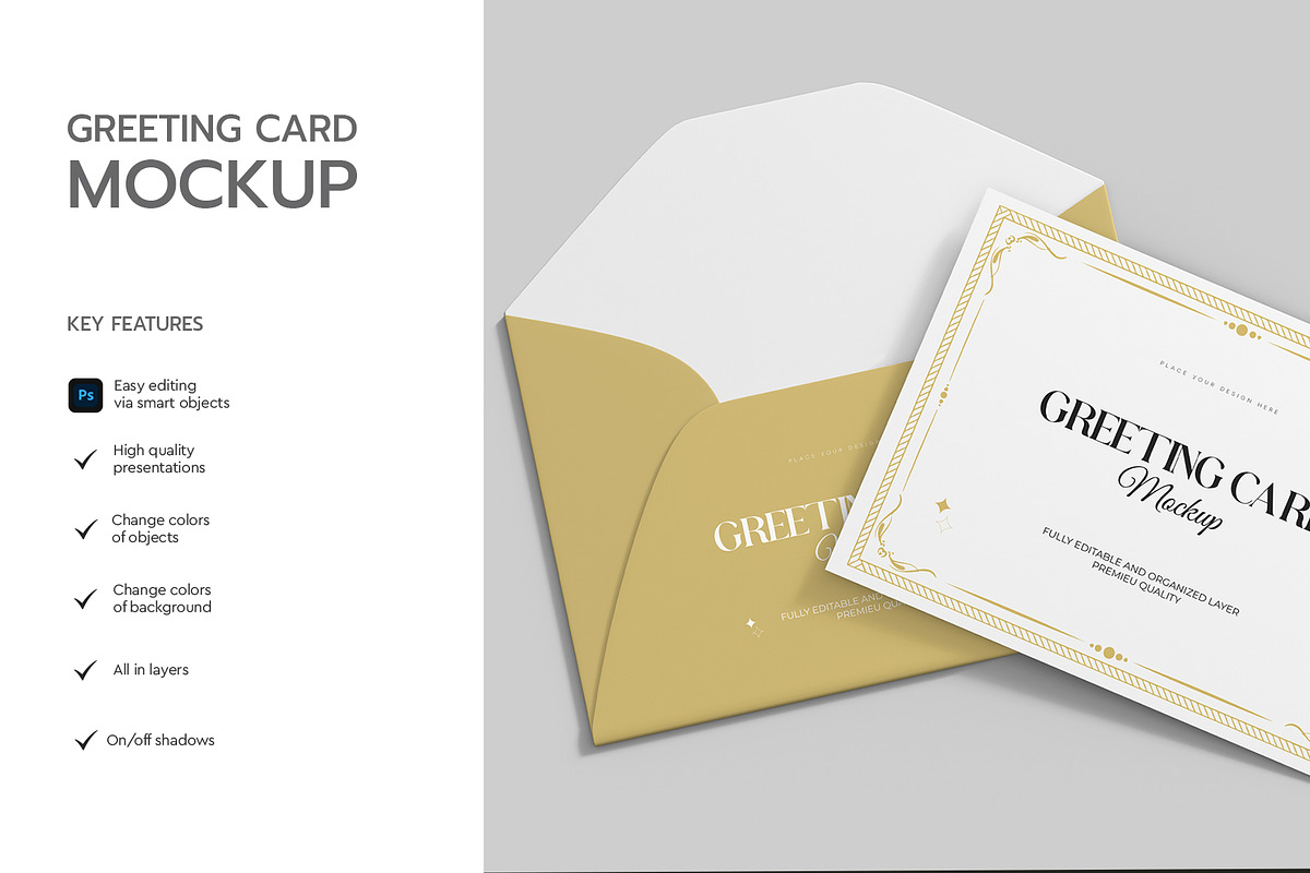 Greeting Card Mockup with Envelope, a Product Mockup by graphypix (Photo 2 of 4)