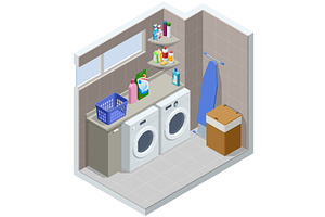 Isometric laundry room with washer, an Object Illustration by Golden Sikorka