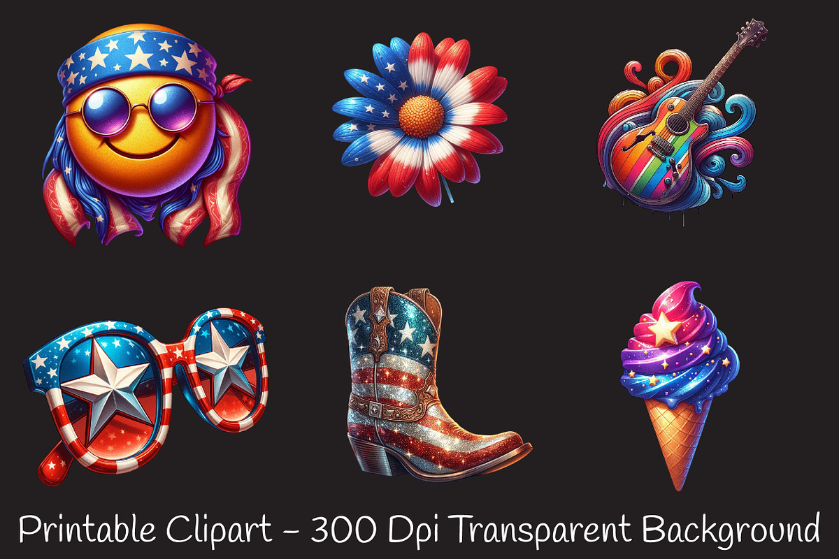 Groovy 4th of July Sublimation Clipa, an Illustration by RobertsArt (Photo 5 of 7)