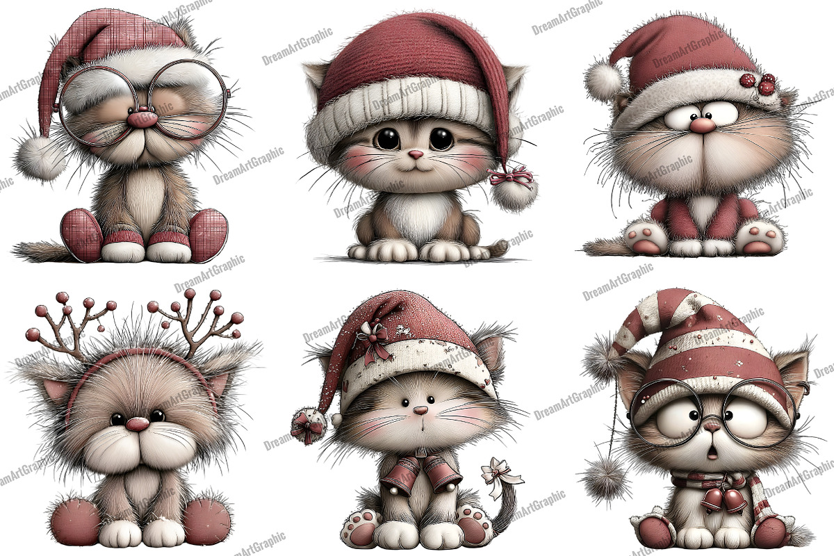 Funny Christmas Cats Clipart, an Illustration by DreamArtGraphic (Photo 5 of 5)