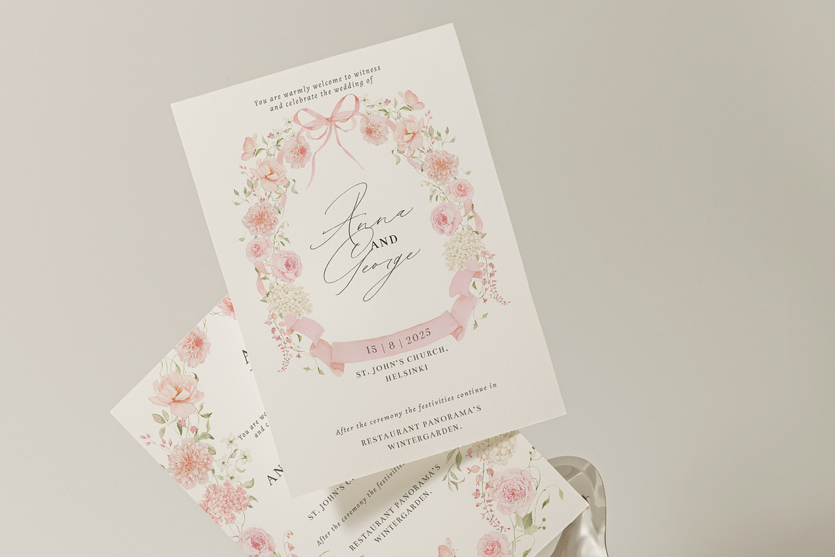 Blush Pink Watercolor Floral Bows, a Decorative Illustration by Veris Studio (Photo 3 of 15)