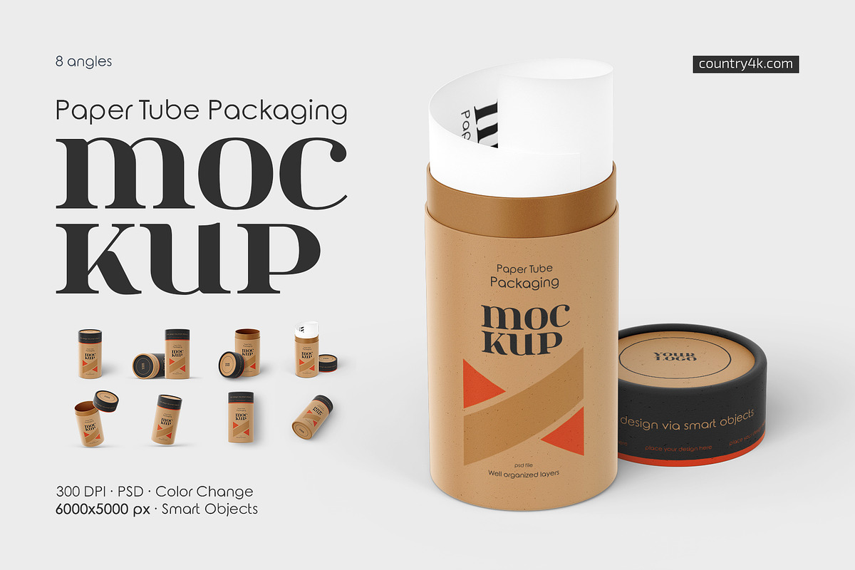 Paper Tube Packaging Mockup Set, a Packaging Mockup by Country4k (Photo 1 of 4)