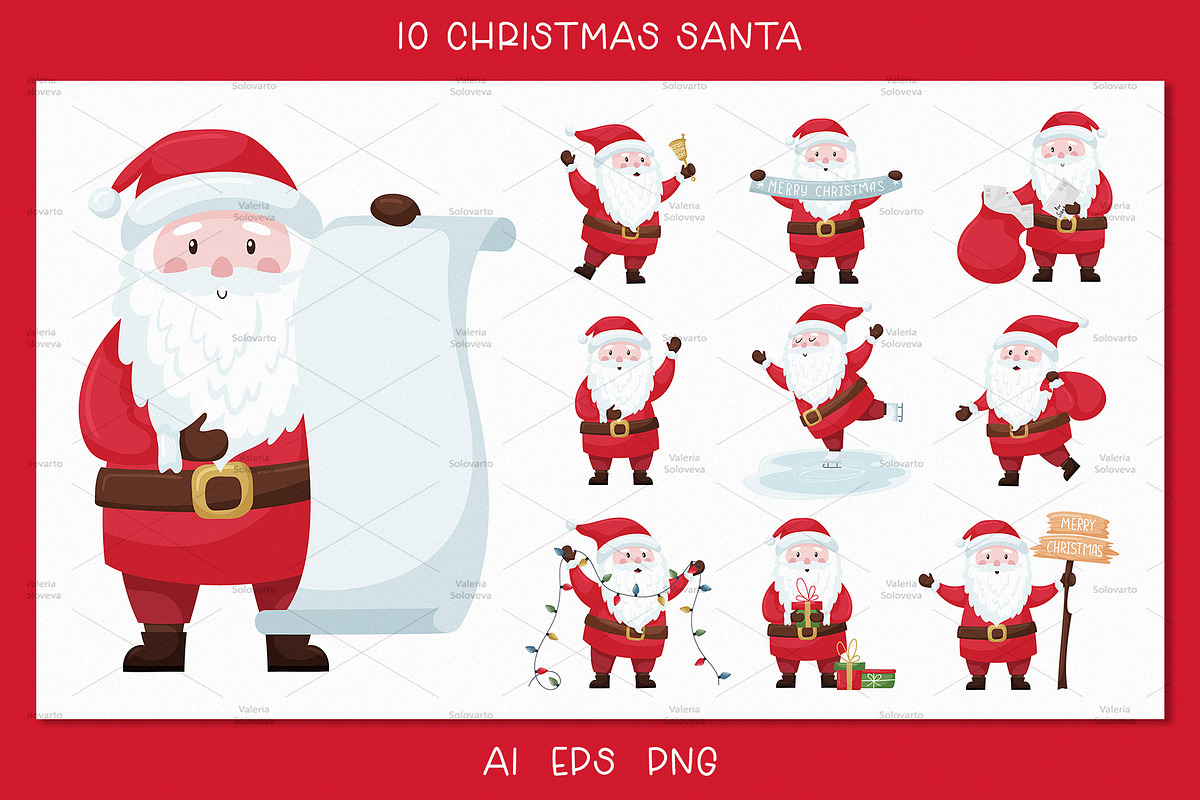 Christmas Santa. Characters & cards, a Seasonal Illustration by Valeria Soloveva (Photo 3 of 5)