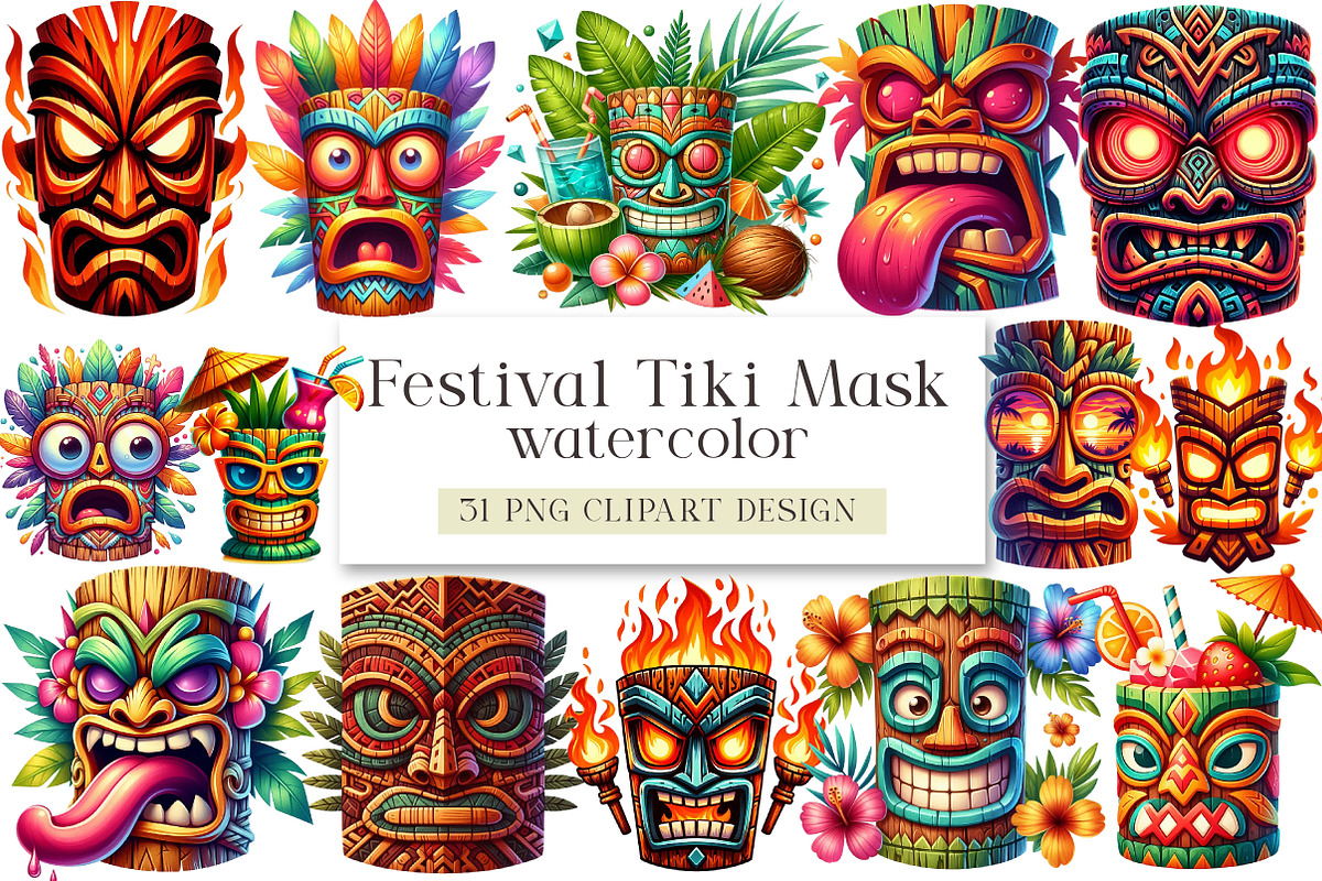 Festival Tiki Mask Clipart, an Illustration by DreamArtGraphic (Photo 1 of 4)