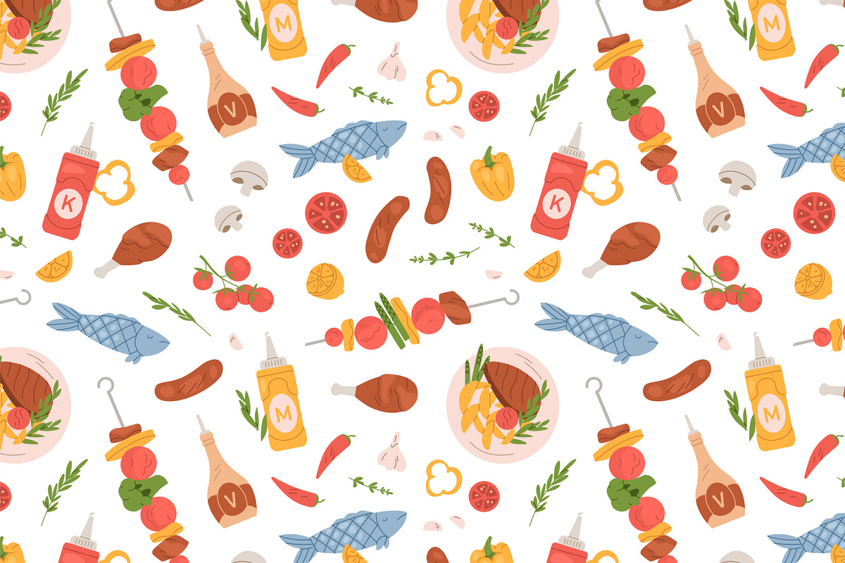 Barbecue food seamless patterns, a Pattern Graphic by Good Studio (Photo 2 of 7)