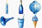 Watercolor Blue Birthday Clipart, an Illustration by Canvas Craft (Thumbnail 2 of 8)