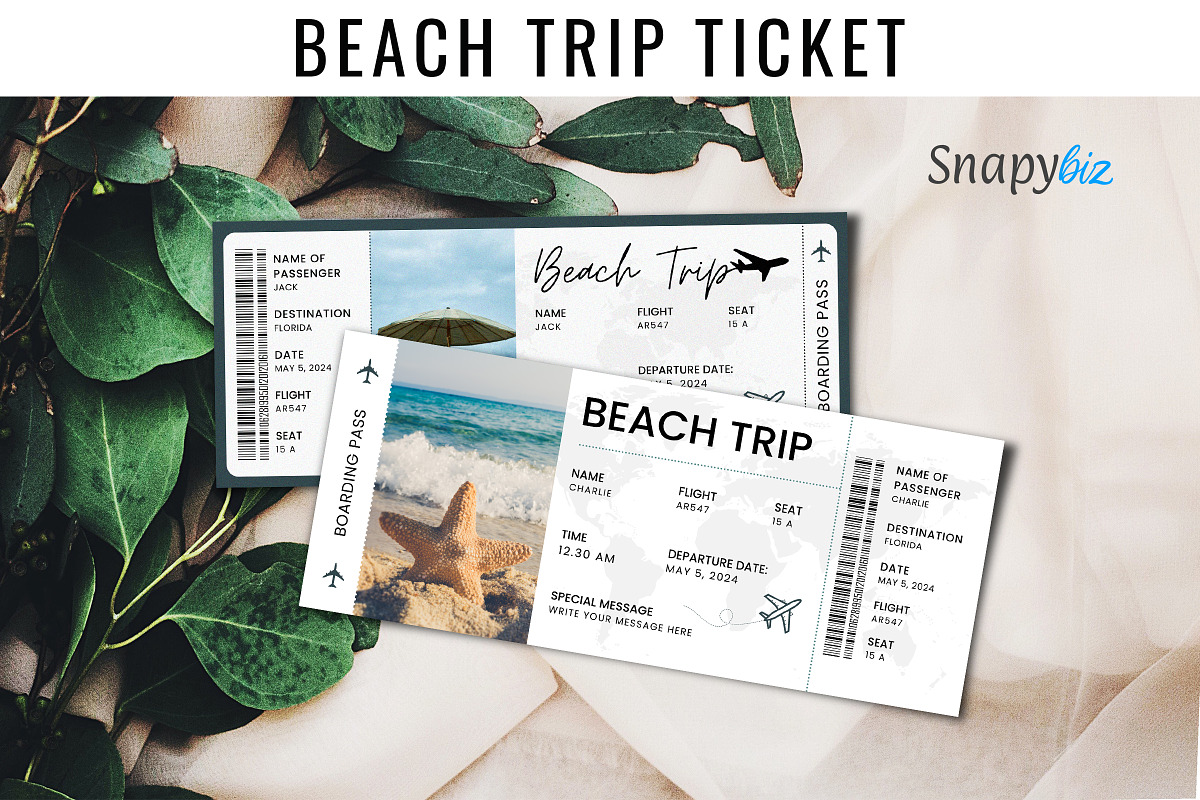 Beach Vacation Trip Ticket Template, an Invitation Template by Snapybiz (Photo 4 of 10)