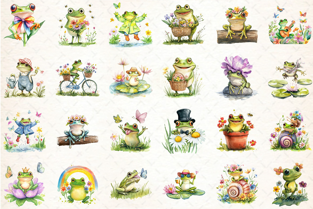 Spring Funny Frog Clipart, an Illustration by DreamCafeArt (Photo 3 of 5)