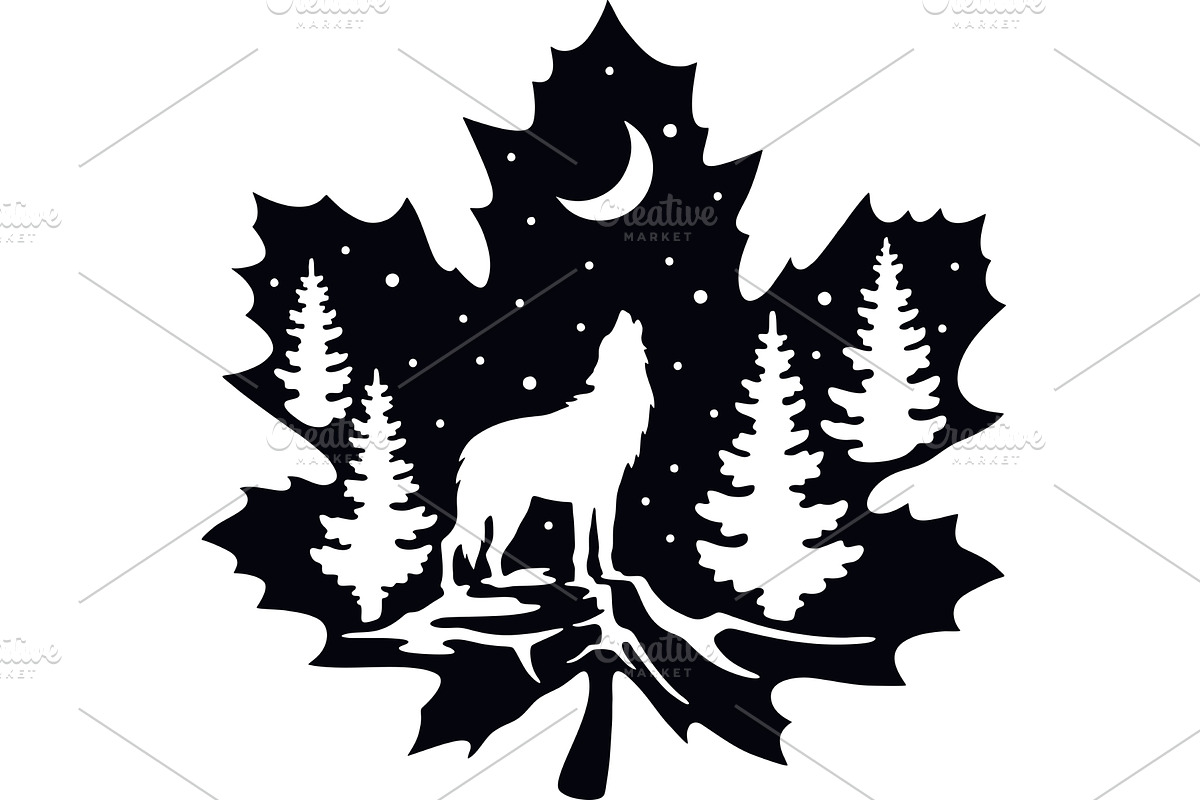 Wolf Composition - Wildlife Stencils, an Animal Illustration by Digital-Clipart