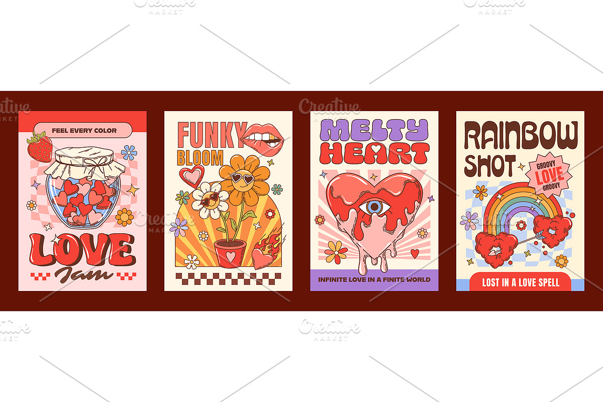 Love and Valentine day groovy charac, an Illustration by Buch&Bee (Photo 1 of 3)