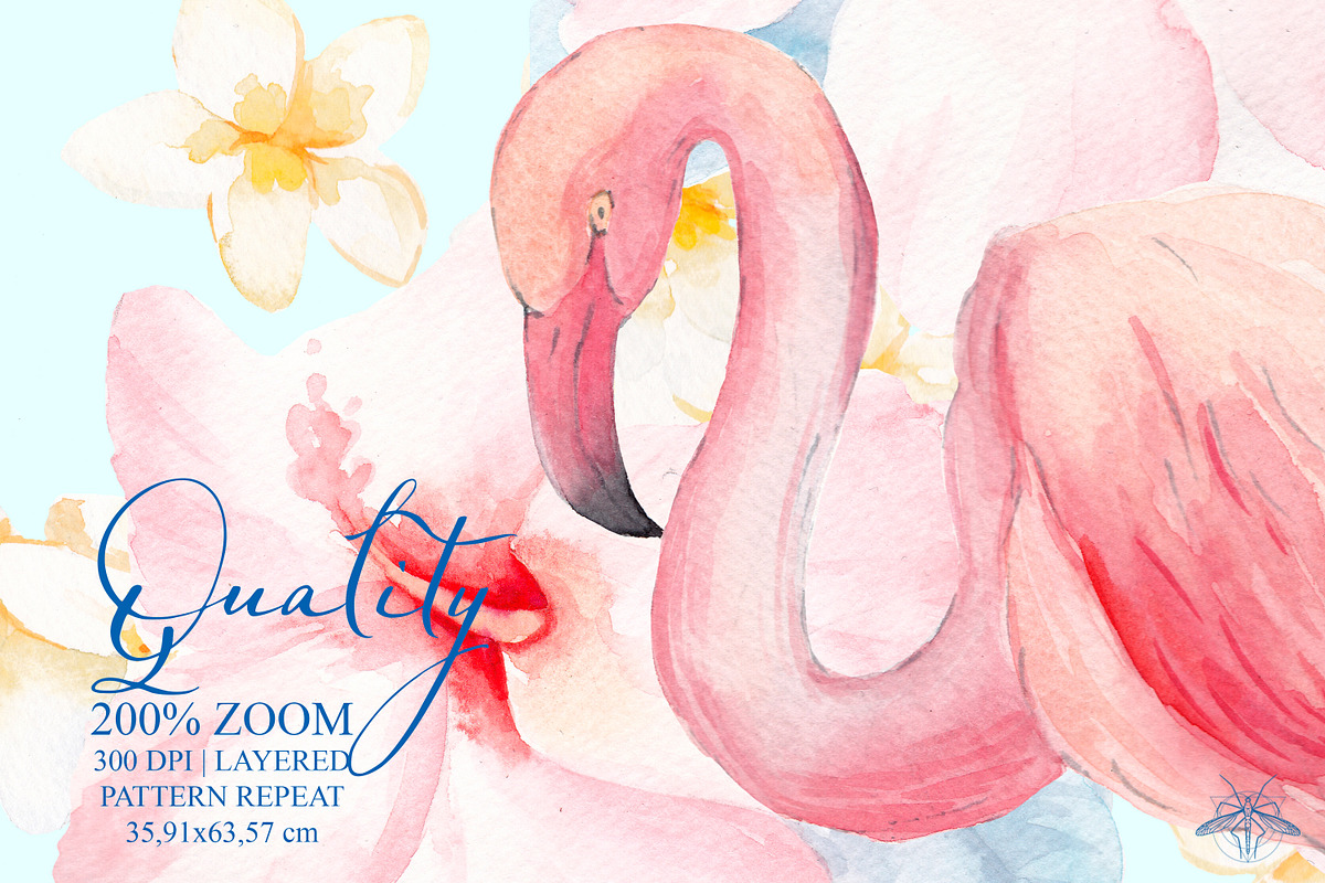 Oasis | Watercolor Flamingo patterns, a Pattern Graphic by Tanya Vollar (Photo 4 of 10)