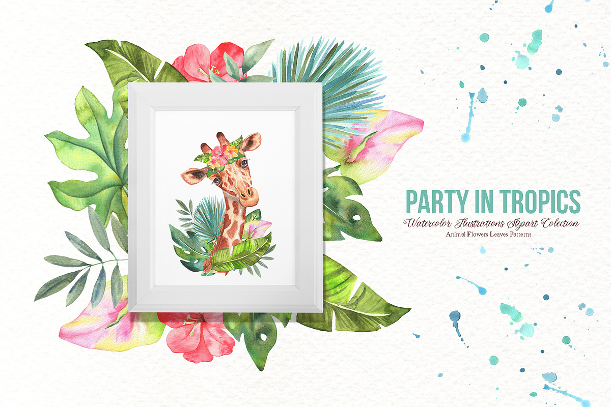 Watercolor Tropical Party, an Animal Illustration by TanataDesign (Photo 2 of 13)