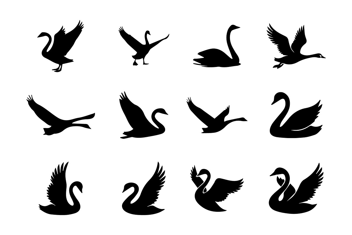 Collection of Silhouettes of swans, an Animal Illustration by nandinigraphics (Photo 2 of 4)