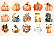 Watercolor Cozy Halloween Clipart, an Illustration by Rose Art (Thumbnail 2 of 7)