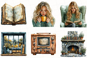 Watercolor Booklover Clipart, an Illustration by OK Design (Thumbnail 2 of 5)