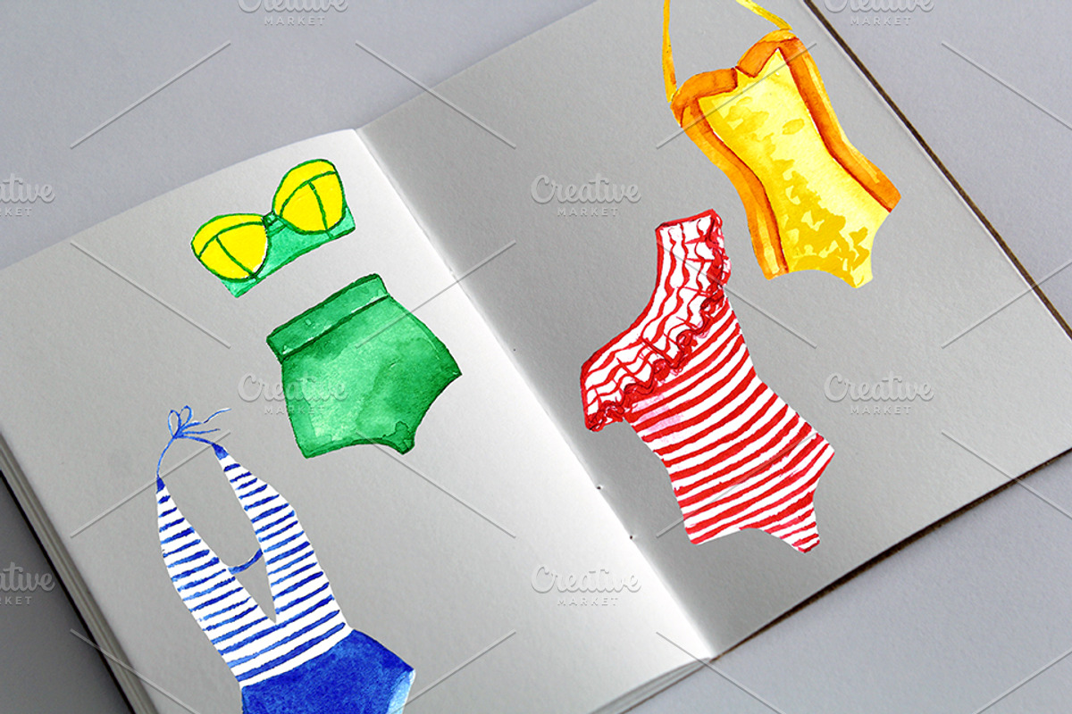 Watercolor Summer swimsuit set., a Decorative Illustration by moto_cat (Photo 5 of 6)