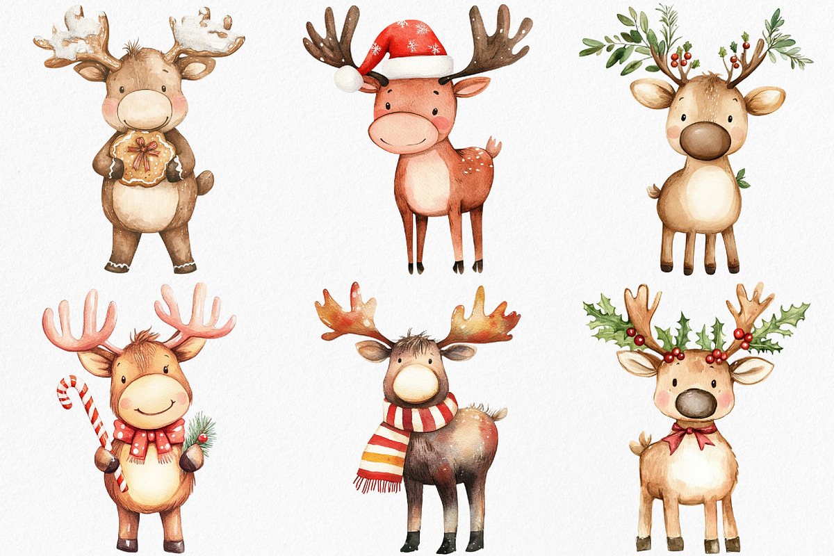 Kawaii Christmas Moose Clipart, an Illustration by Canvas Craft (Photo 2 of 7)