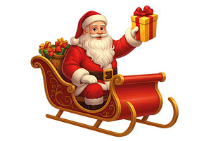 Santa Claus joyfully rides a sleigh, an Illustration by Vector Stall