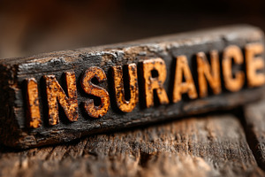 Rustic wooden block with the word insurance engraved and highlighted in orange, a Photo by AS photostudio