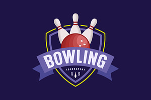 bowling ball and pins logo shield, a Branding & Logo Template by Pyruos ID
