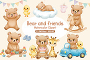 Bear and Friends Watercolor Clipart, a Decorative Illustration by Primrose Blume (Thumbnail 1 of 3)