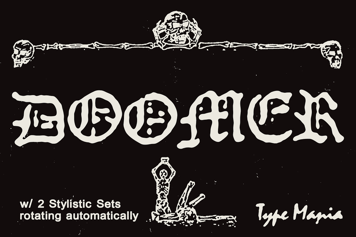 Doomer TM – Distressed Blackletter, a Blackletter Font by Type Mania (Photo 1 of 10)