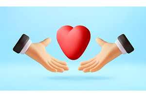 3d cartoon hands holding a red heart, an Object Illustration by Abscent
