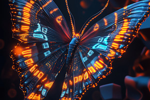 A digitally rendered butterfly with glowing blue and orange patterns, set again, an Animal Photo by Textures & Backgrounds