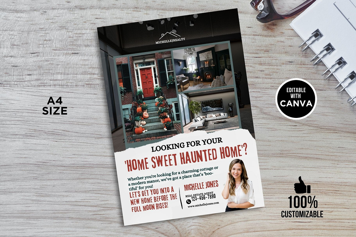 Halloween Real Estate Flyer Canva, a Flyer Template by CreativeVinesStore (Photo 4 of 6)
