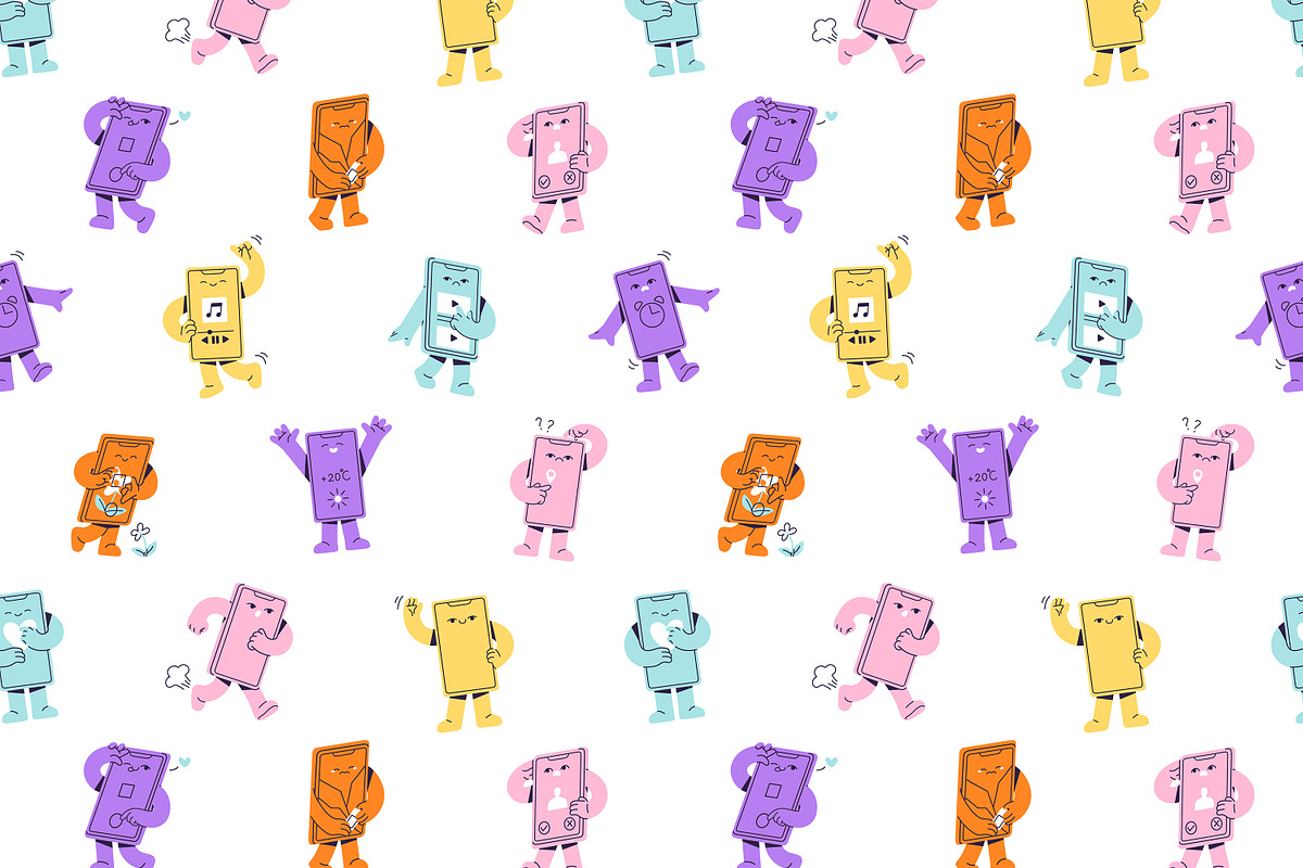 Cute smartphone mascots set, a Technology Illustration by PaperTrident (Photo 6 of 6)