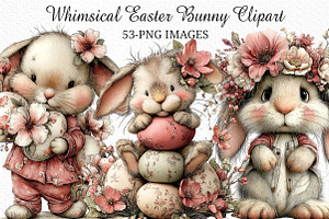 Whimsical Easter Bunny Clipart, an Illustration by Craft Nest
