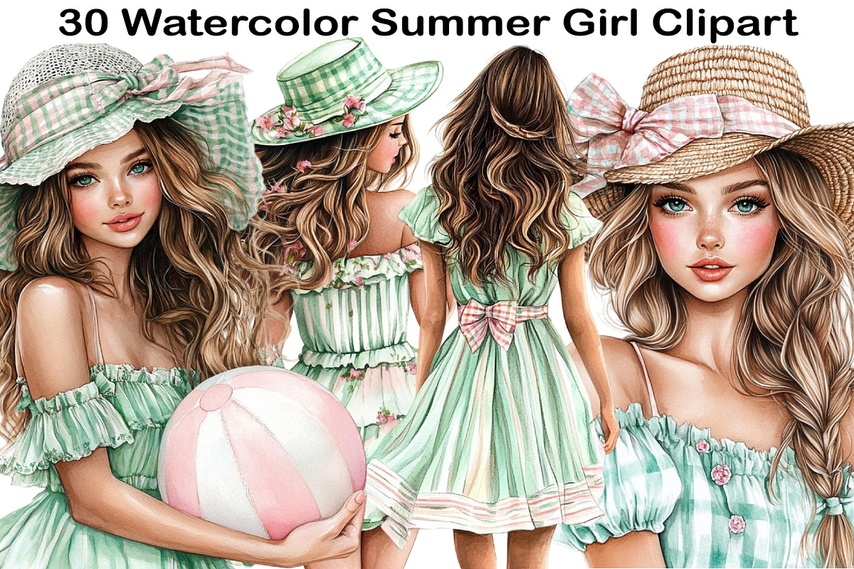 Watercolor Summer Girl Clipart, an Illustration by Black Bird Studio (Photo 1 of 5)