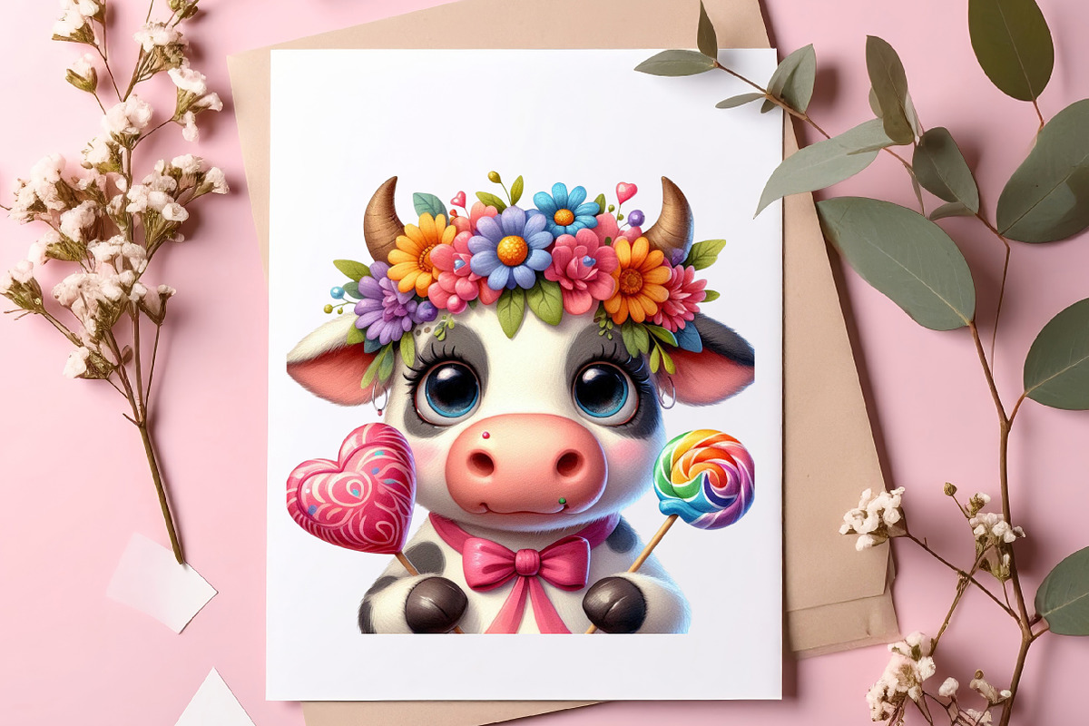 Quirky Valentine Funny Cow Clipart, an Illustration by SinaCreation (Photo 10 of 11)