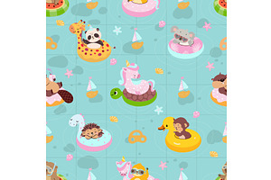 Animal on rubber rings seamless, an Animal Illustration by Valerie Bodnar