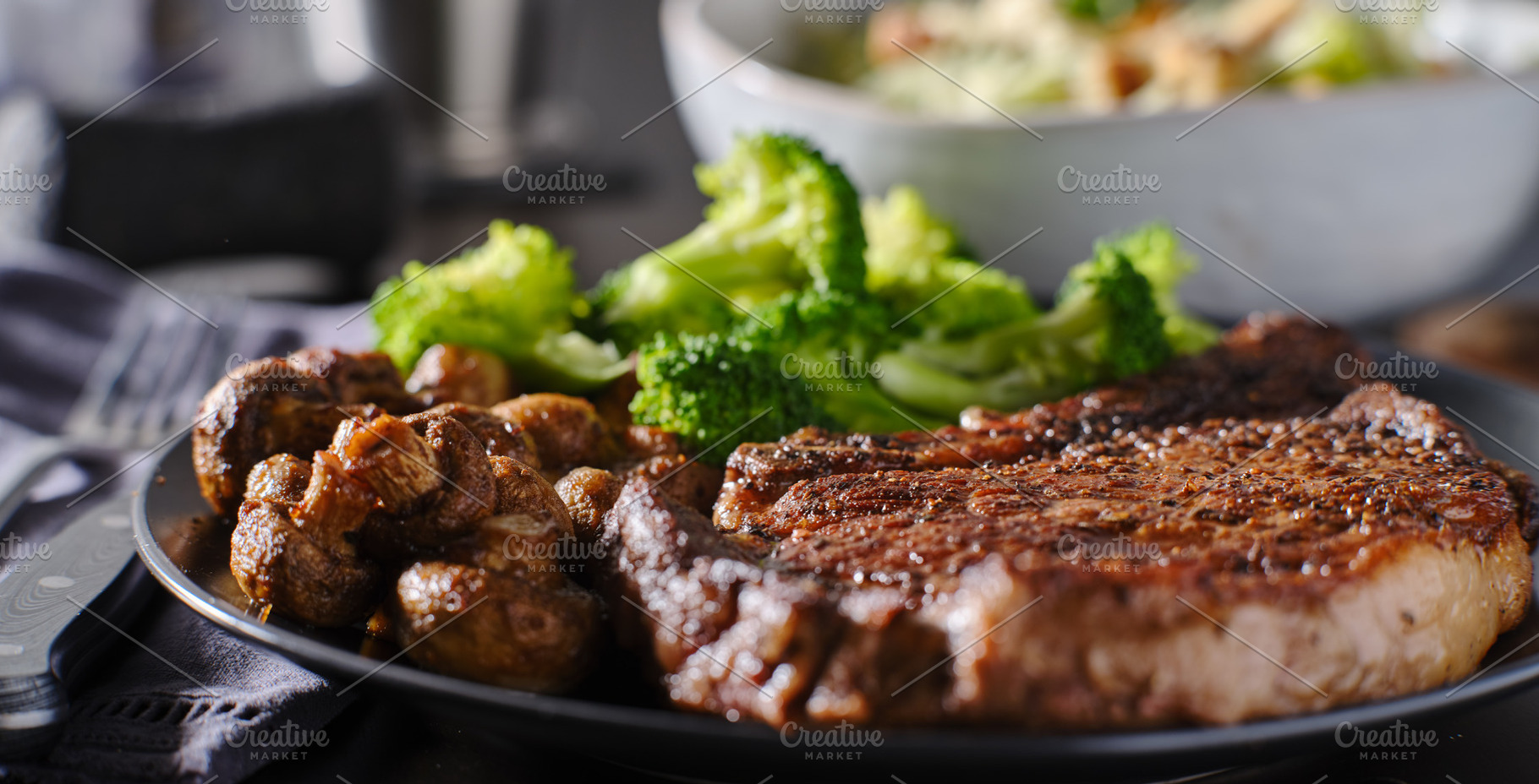 ribeye steak with broccoli, a Food & Drink Photo by RezArt
