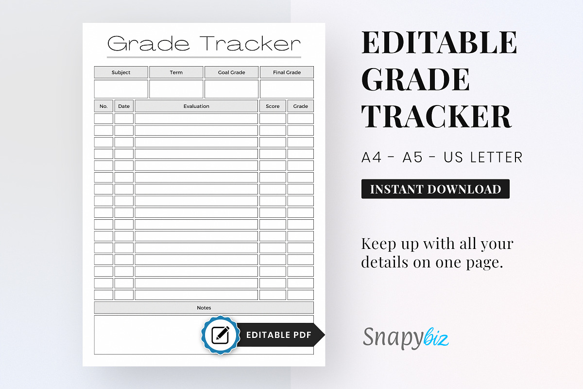 Printable grade tracker