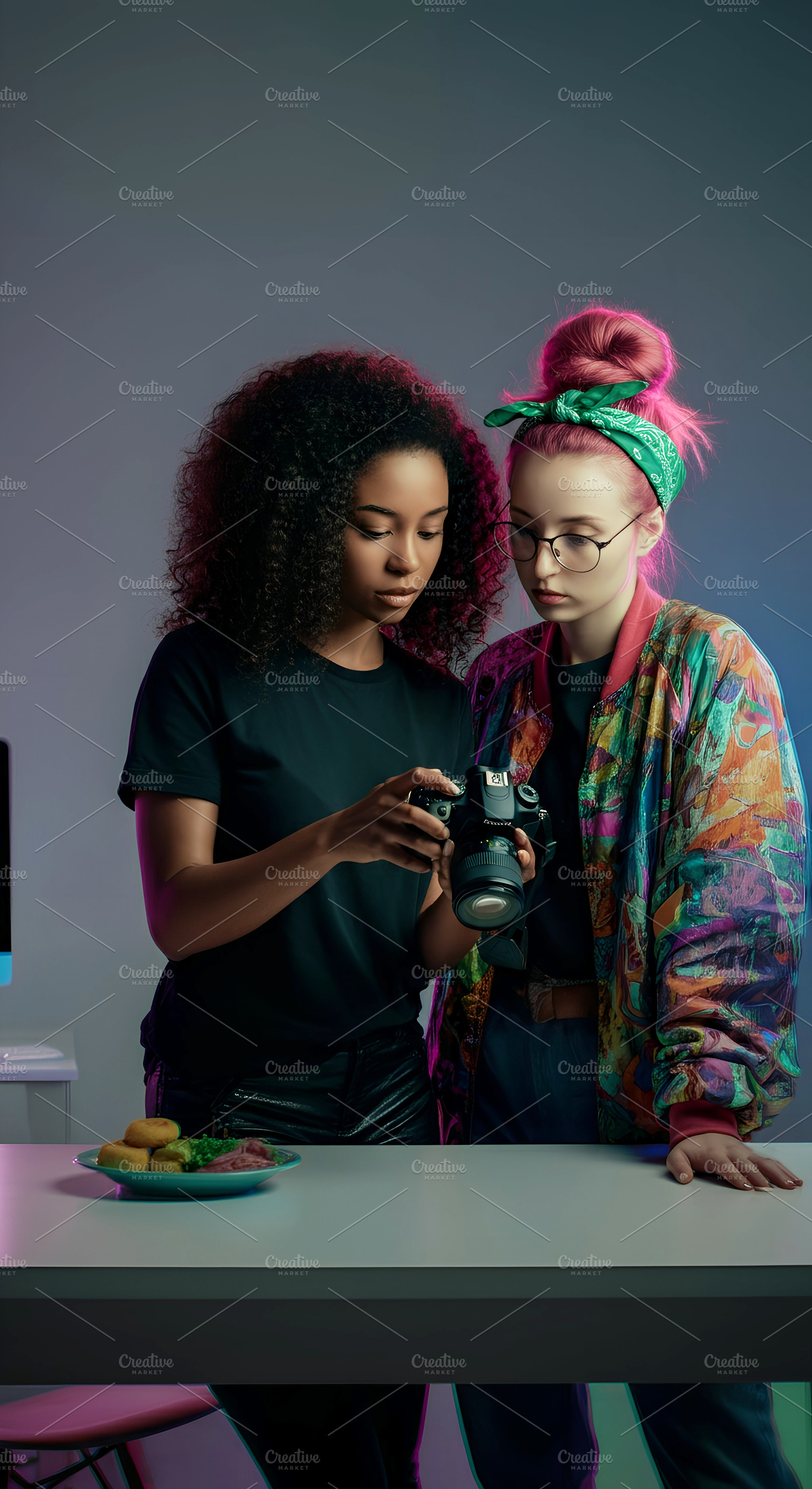 Two Young Women Reviewing Photos on, a Beauty & Fashion Photo by Stock Shape
