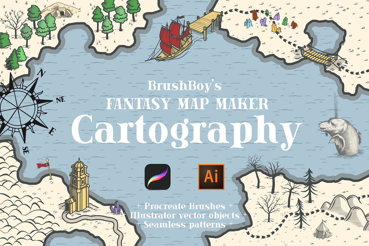 Procreate Fantasy Map Maker Brushes, a Brush Add-On by BrushBoy (Photo 1 of 9)