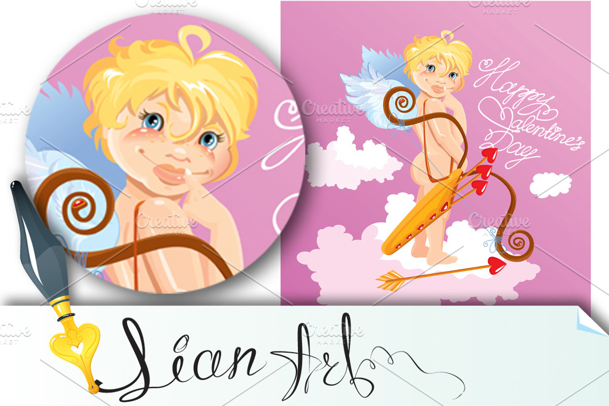 Cute angel with arrows and bow, a Card Template by Lian-art