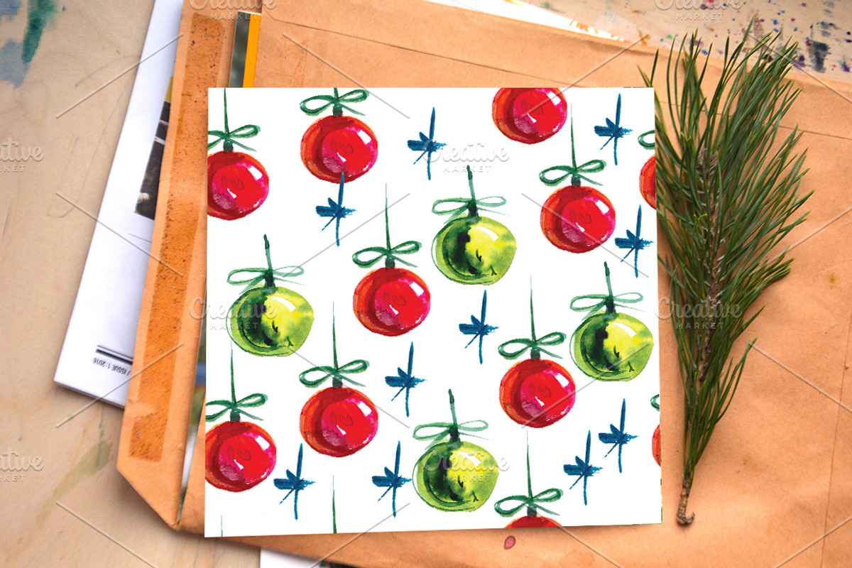 Watercolor Christmas decorations, a Decorative Illustration by Olesya Morokhovets (Photo 7 of 10)