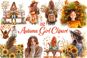 Watercolor Autumn Girl Clipart, a Graphic by Libby Wishes
