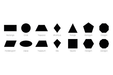 Geometric shapes with labels. Set of