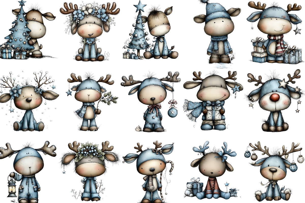 Cute Christmas Reindeer Clipart, an Illustration by Designking (Photo 3 of 5)